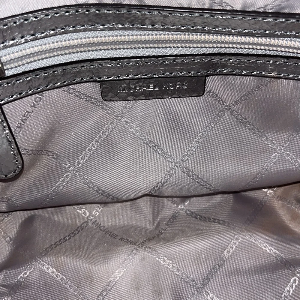 Michael Kors Silver Leather Satchel Handbag cyberpunk Avant Garde artsy unique